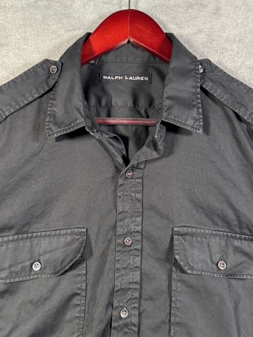 Ralph Lauren Black Label Shirt Mens M Epaulette Military Safari Button Up Slim